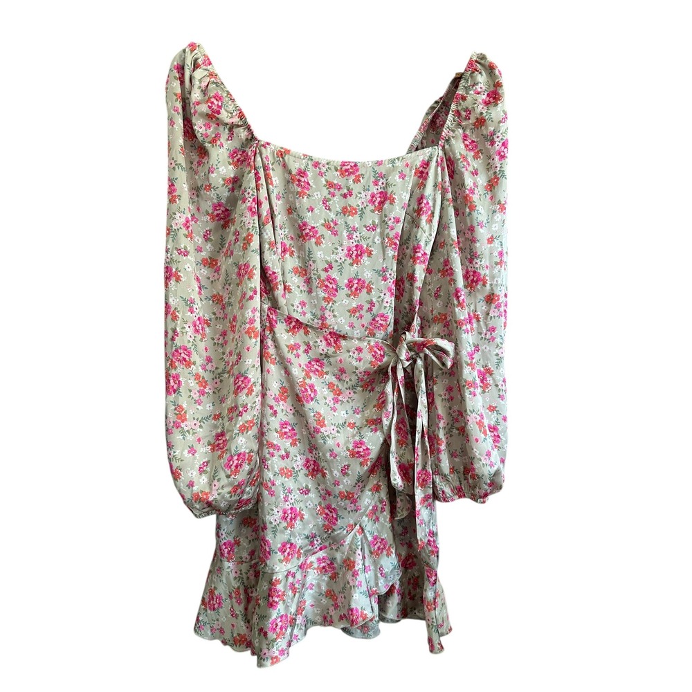 Speechless Floral Square Neck Puffy Sleeve Wrap Mini Dress XS